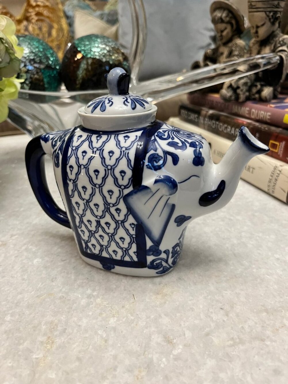 Bombay Blue White Porcelain Hand Painted Elephant Tea Pot